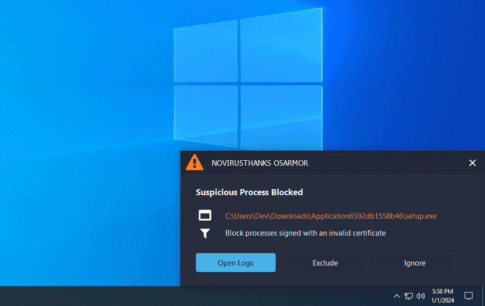Setup.exe Malware Blocked
