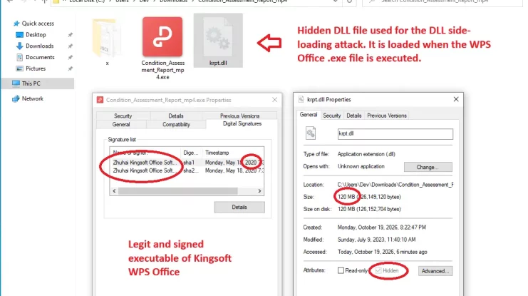 Signed WPS Office executable and hidden DLL used for DLL side-loading